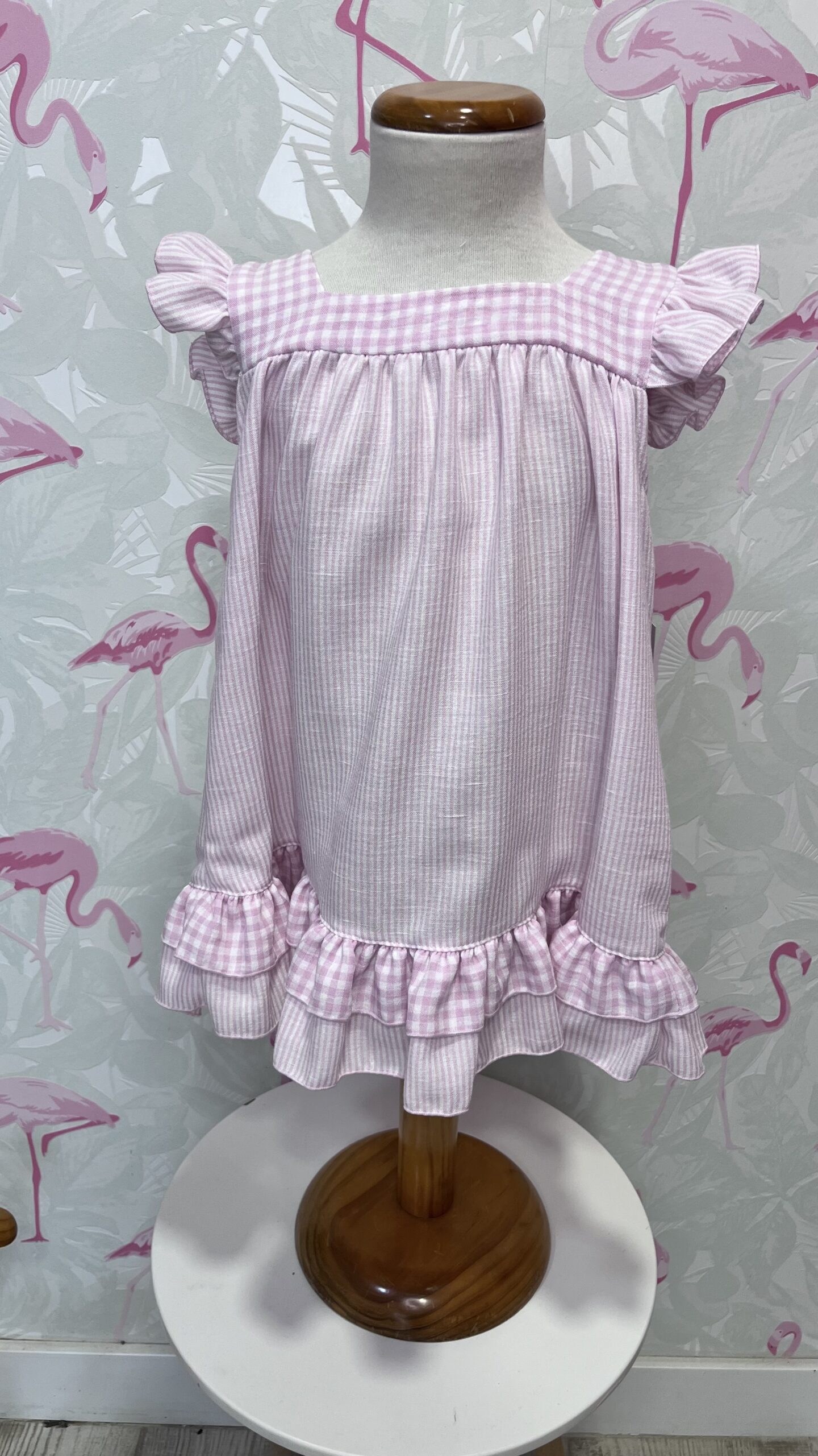 VESTIDO CUADROS Y RAYAS ROSA 1 VESTIDO CUADROS Y RAYAS ROSA