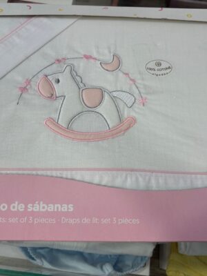SABANAS 100% ALGODON BLAN/ROSA CABALLITO