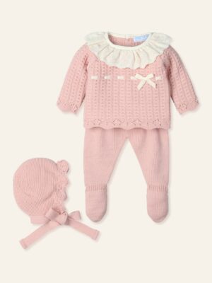TRAJE 3P CANESU TIRA BORDADA Y CINTA TERCIOPELO ROSA