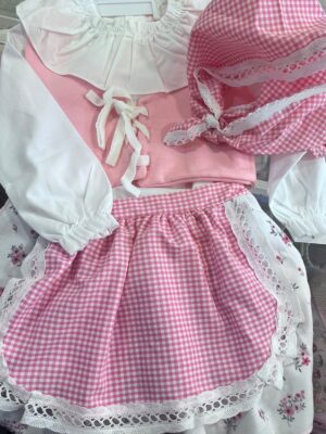 CONJUNTO PASTORCILLA CHALECO ROSA FALDA FLOREADA