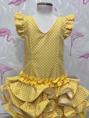 VESTIDO FLAMENCA ( CLASICO)  LUNAR AMARILLO