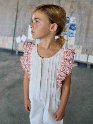 La Mar Salá - Moda Infantil 10 PETO RUFFLE LARGO BEIIGE LINO