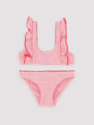 La Mar Salá - Moda Infantil 10 Bikini niña detalle volantes estampado rayas