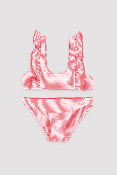 Bikini niña detalle volantes estampado rayas 1 Bikini niña detalle volantes estampado rayas