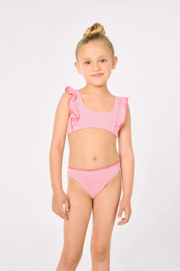 Bikini niña detalle volantes estampado rayas 3 Bikini niña detalle volantes estampado rayas - Imagen 3