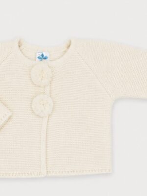 CHAQUETA PUNTO BOBO POMPONES CRUDO