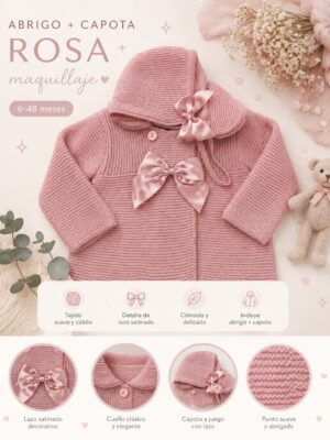 ABRIGO +CAPOTA ROSA MAQUILLAJE