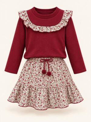 CONJUNTO FALDA FLORES GRANATE