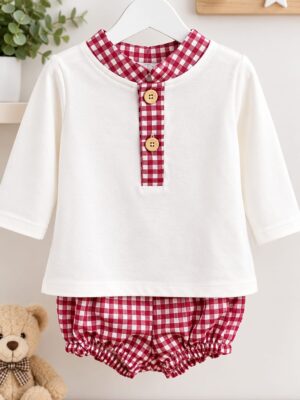 CONJUNTO POLOLO NIÑO CUADROS GRANATE